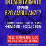 Un carro armato oppure 828 ambulanze? A Bologna da Sinistra Unita a Europa Verde in piazza Nettuno contro il riarmo